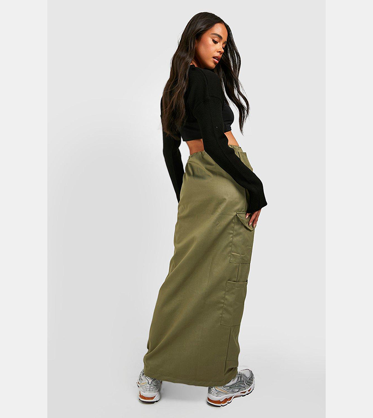 Buy Boohoo Bungee Cord Cargo Maxi Skirt In Khaki 6thStreet Saudi
