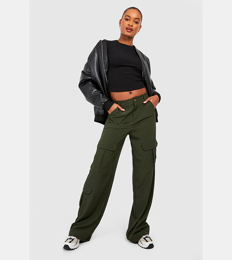 Tall Pocket Detail High Waisted Wide Leg Cargo Pants