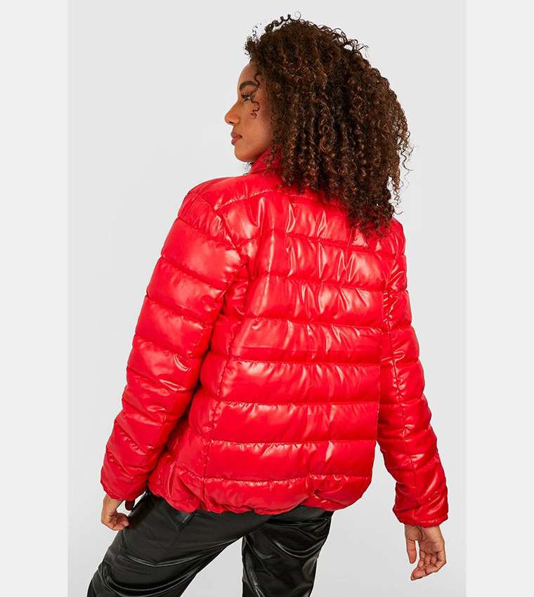 Buy Boohoo Tall Crop Funnel Neck Puffer Jacket In Red 6thStreet Qatar