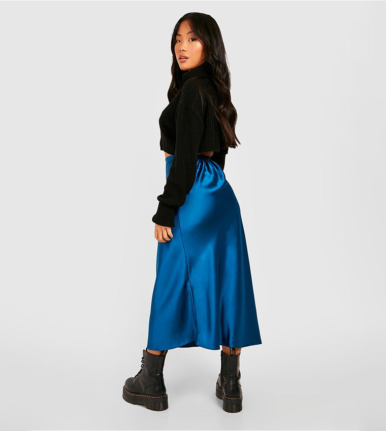 Buy Boohoo Petite Satin Bias Midaxi Slip Skirt In Sapphire | 6thStreet ...