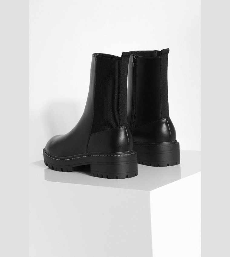 Wide Fit Ankle Detail Pu Chelsea Boots