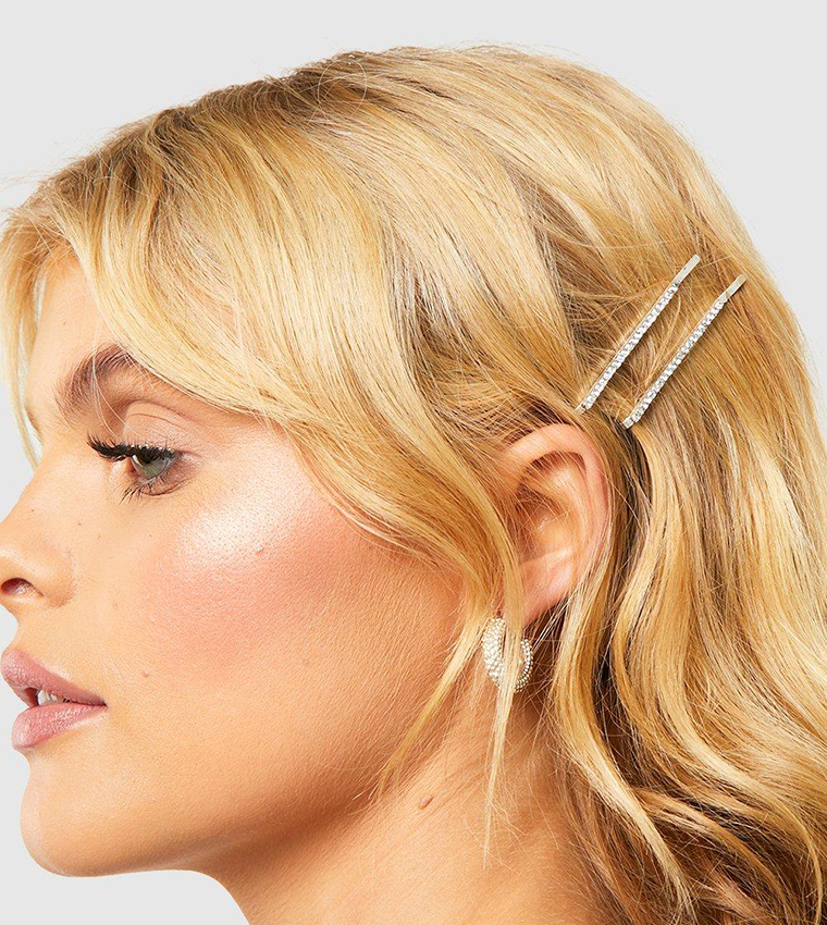 Buy Boohoo Pack Of 2 Delicate Diamante Hair Slides In Silver