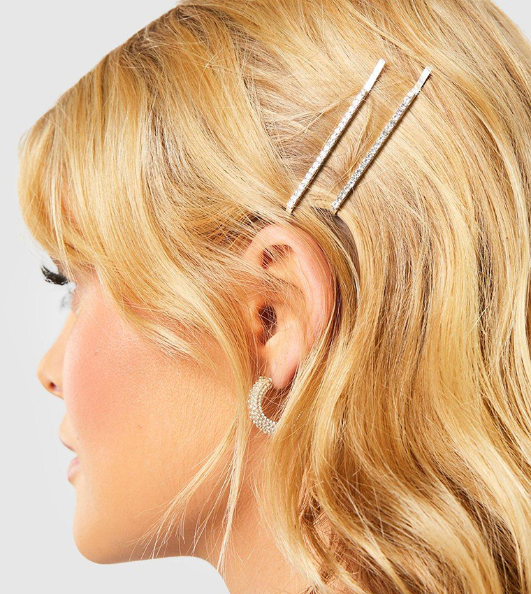 Buy Boohoo Pack Of 2 Delicate Diamante Hair Slides In Silver