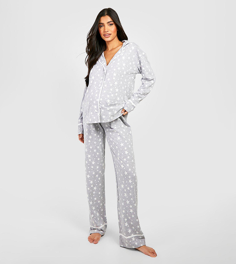 Maternity Star Print Pipe Detail Pajama Set