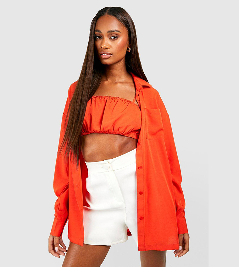 Buy Boohoo 2 Peice Oversized Shirt And Bralette In Orange