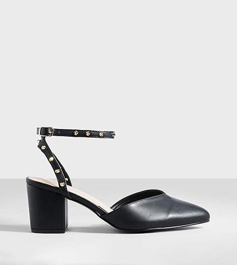 Buy Boohoo Pointed Low Block Heel With Studded Ankle Strap Shoes