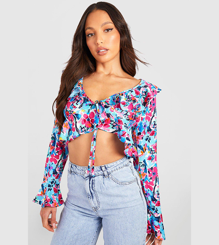 Women's Floral Ruffle Crop Top