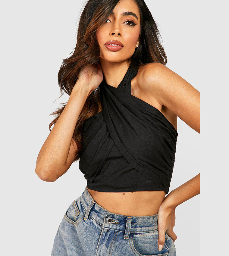 Halter Cross Tie Back Linen Crop Top