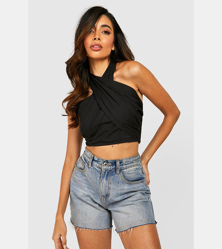 Halter Cross Tie Back Linen Crop Top