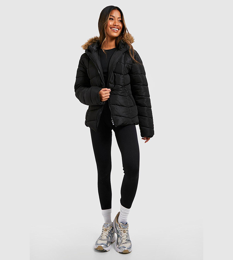 Buy Boohoo Short Faux Fur Trim Puffer Jacket In Black 6thStreet