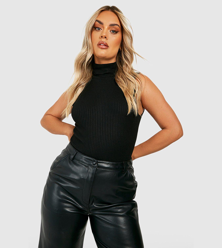 Boohoo High Neck Knitted Sleeveless Top High Neck Knitted Shoulder