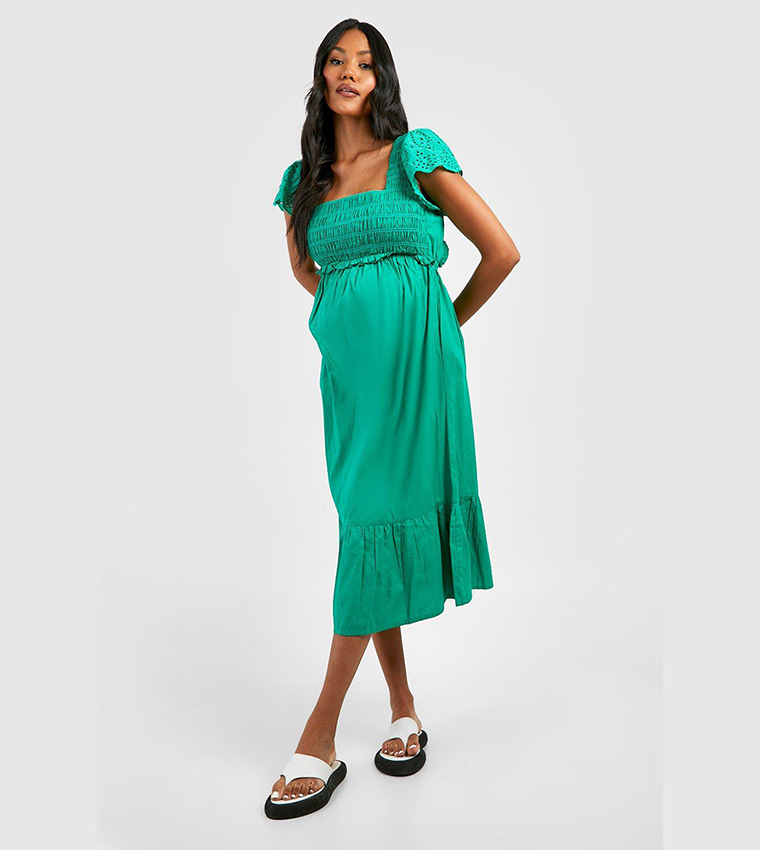 boohoo green maternity dress PinkBlush Olive Draped Maternity Maxi main image 0