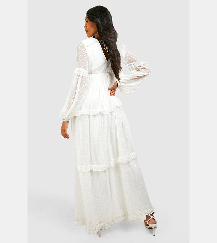 boho linen maxi dress VENUS Tie-Waist Linen Maxi Dress | White Multi
