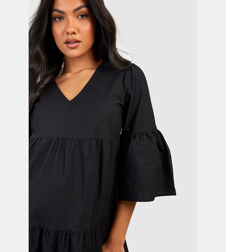 Buy Boohoo Maternity Tiered Smock Dress In Black