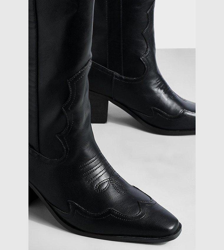 Knee High Pu Heeled Western Cowboy Boots