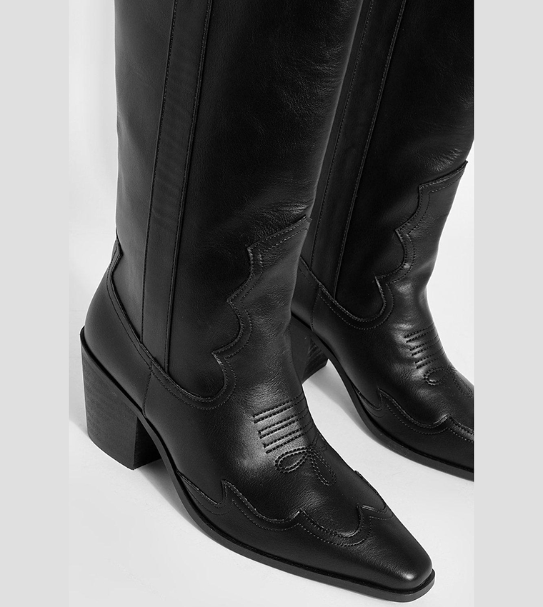 Knee High Pu Heeled Western Cowboy Boots