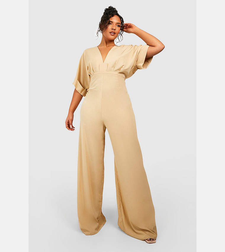 Women's Jumpsuit - Lightweight Fabric - Batwing Sleeves - Waist Belt - Loose Fit main image 1