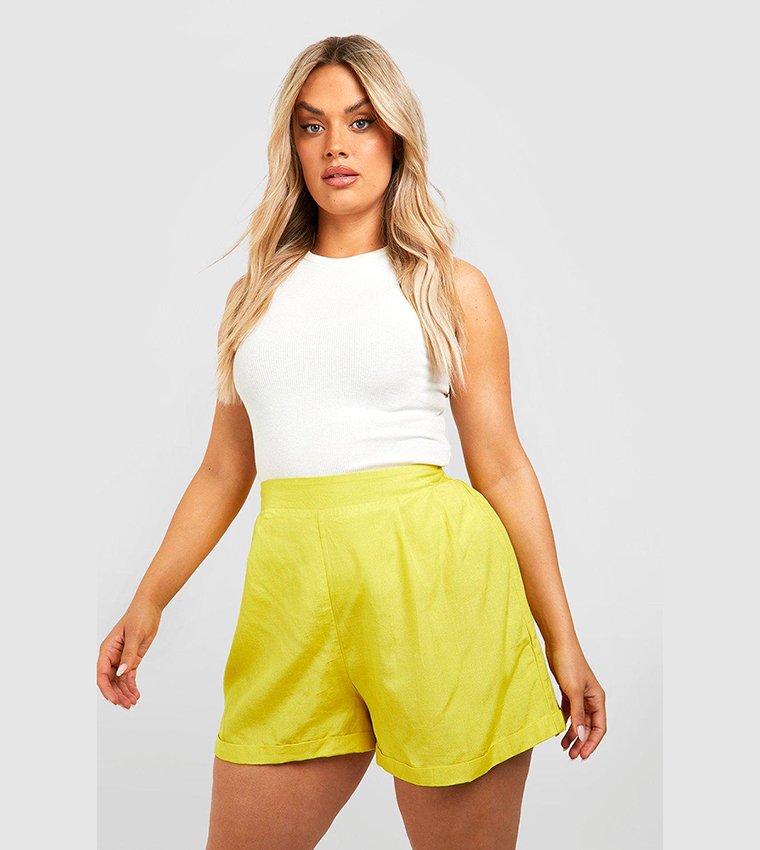 Buy Boohoo Basic Linen Flippy Shorts In Yellow 6thStreet UAE