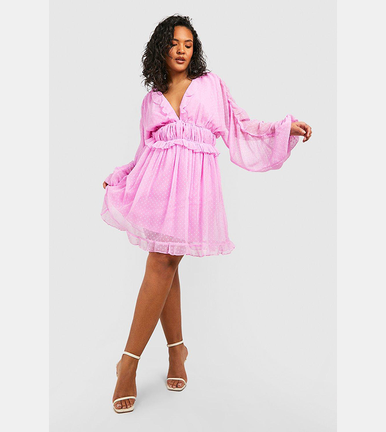 boohoo dobby mesh dress Pink Plus Floral Dobby Mesh Shirred Waist Maxi Dress