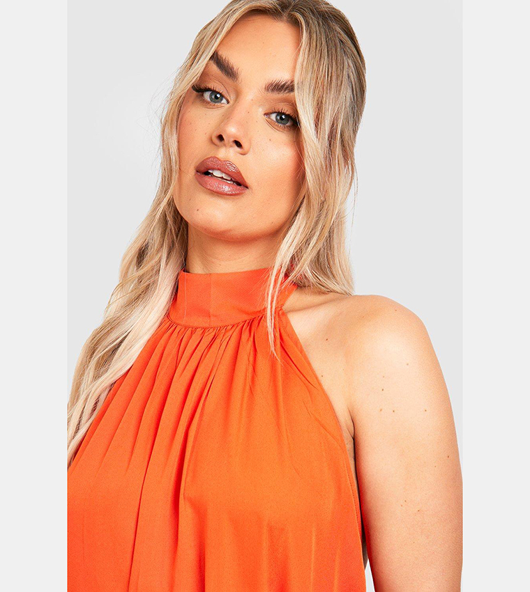 Buy Boohoo High Neck Swing Maxi Dress In Orange 6thStreet Bahrain