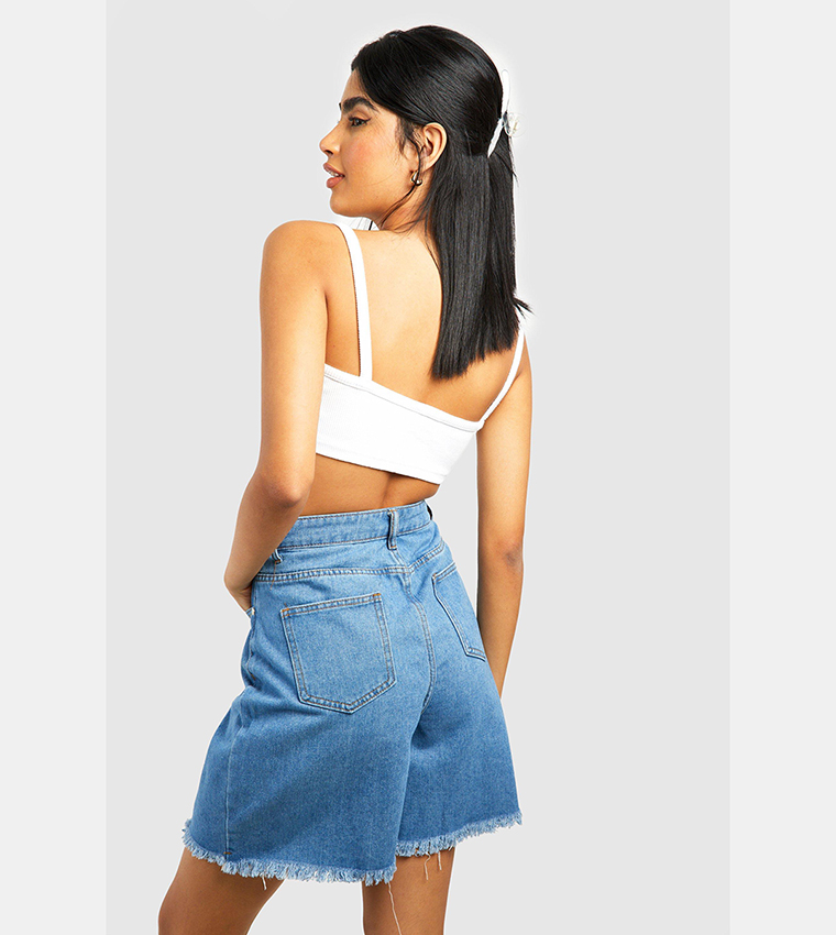 Longer length denim shorts store