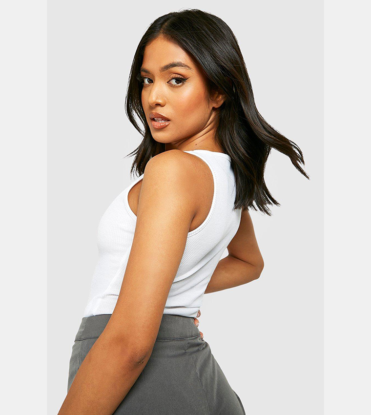 Buy Boohoo Ribbed Basic V Neck Bodysuit Top In White