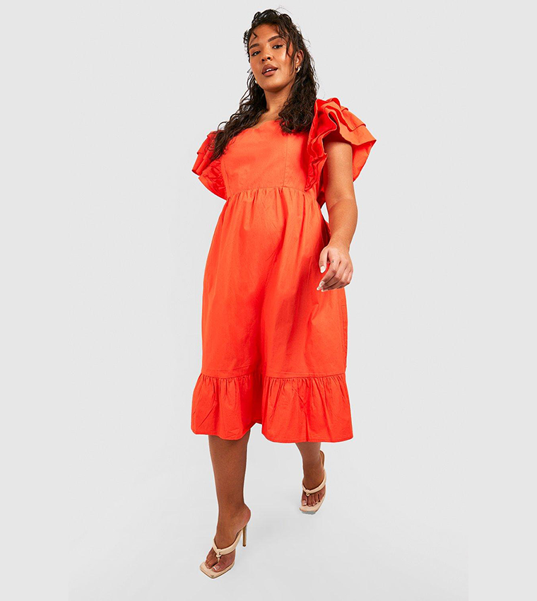 boohoo orange ruffle dress Orange Frill White Frill Detail Pleated Skater Dress Boohoo ME