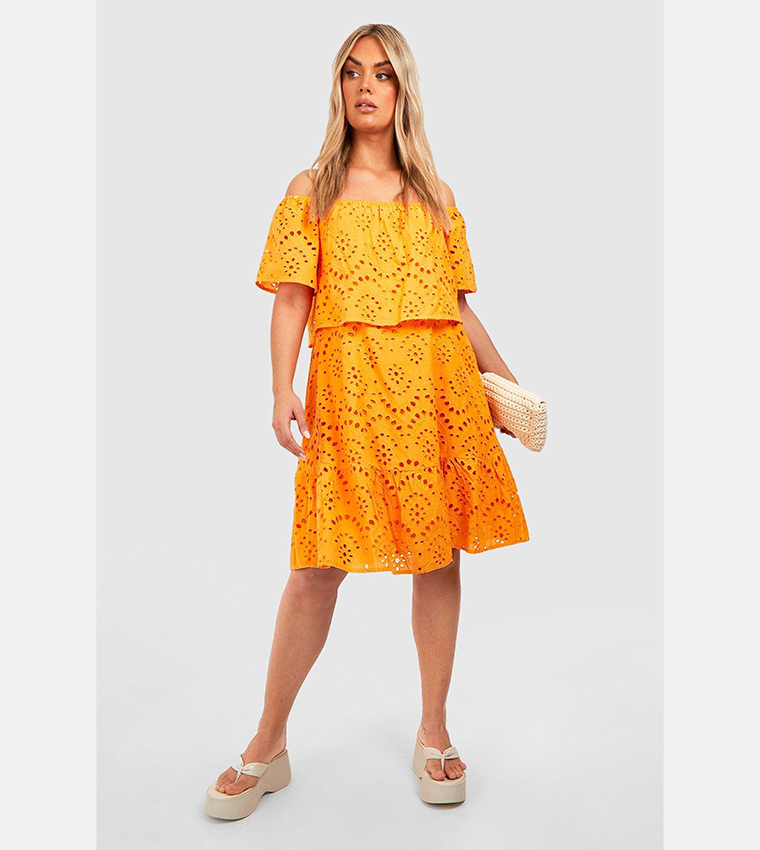 Top Crop Top Femme New Look - Taille 16, Rouge/orange, Broderie Anglaise, Style Bardot, Neuf