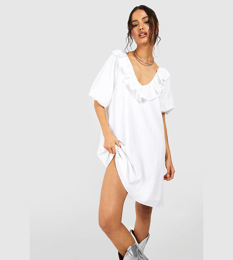 Frill shift dress sales white