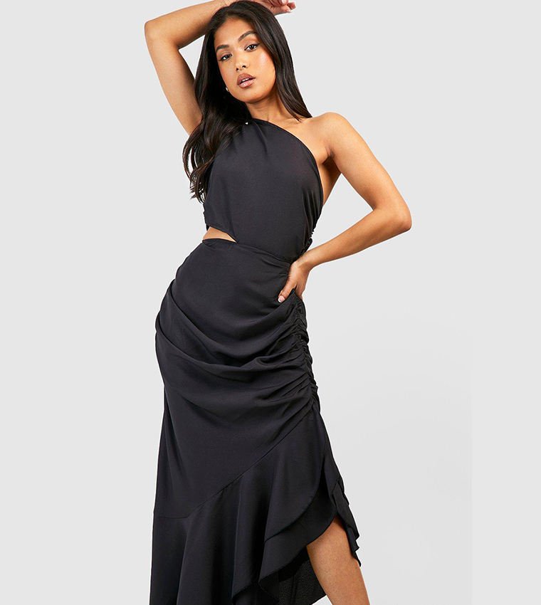 One shoulder ruffle outlet maxi dress