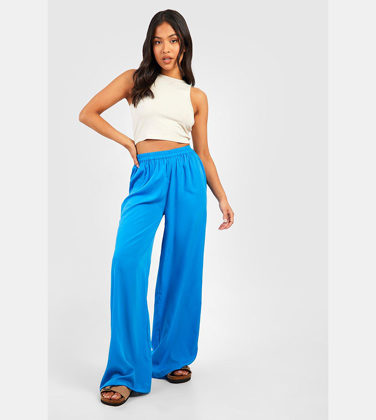 Buy Boohoo High Waist Woven Trousers In COBALT