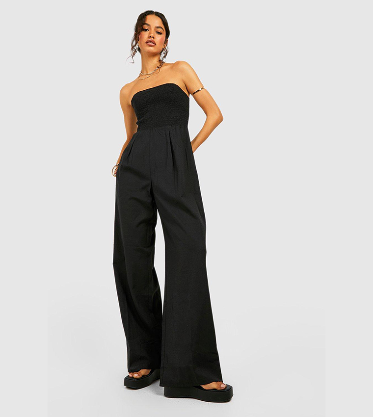 Buy Boohoo Linen Bandeau Wide Leg Jumpsuit In Black 6thStreet Qatar