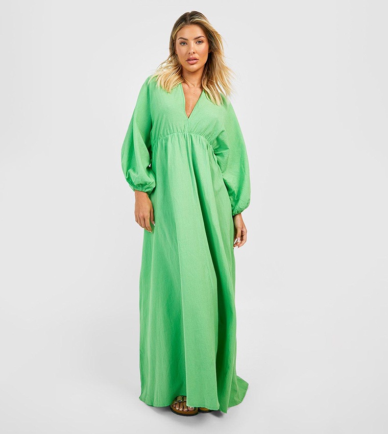 Buy Boohoo Linen Batwing Maxi Dress In Green 6thStreet UAE