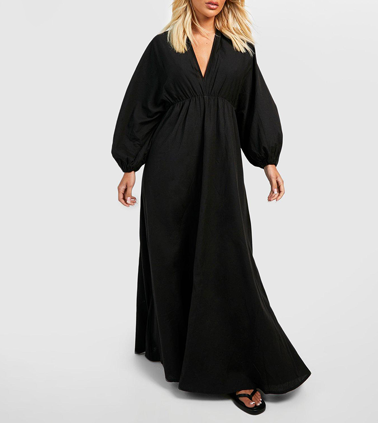Buy Boohoo Linen Batwing Maxi Dress In Black 6thStreet Kuwait