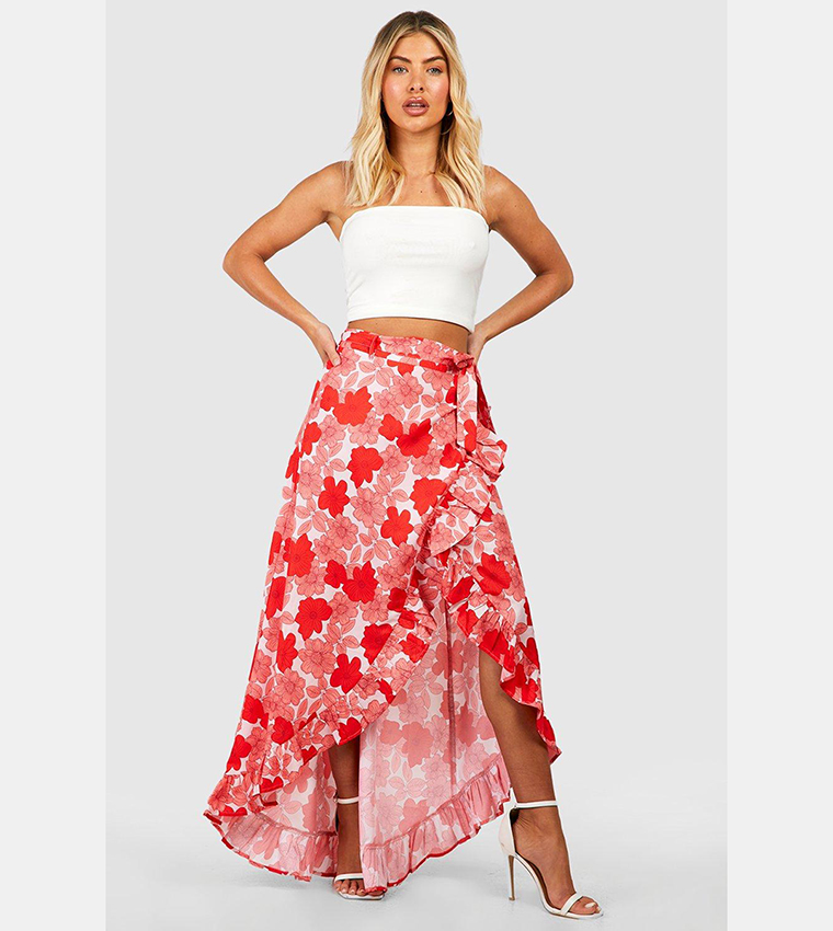 Floral Frill Slip Maxi Skirt