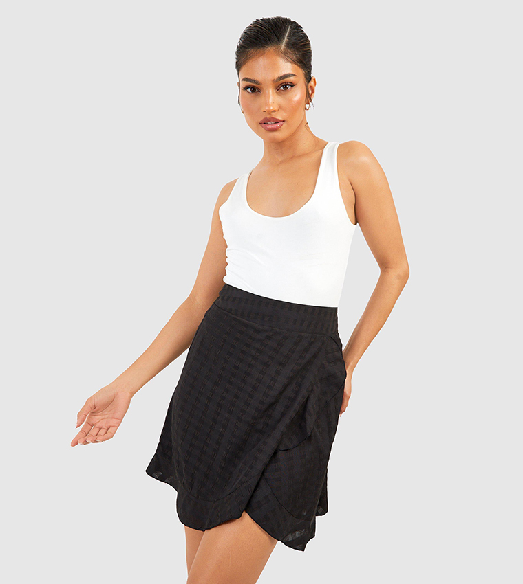 Buy Boohoo Seersucker Ruffle Wrap Mini Skirt In Black 6thStreet Kuwait