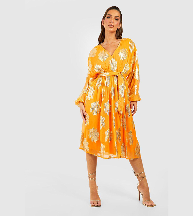 Orange shop metallic dress