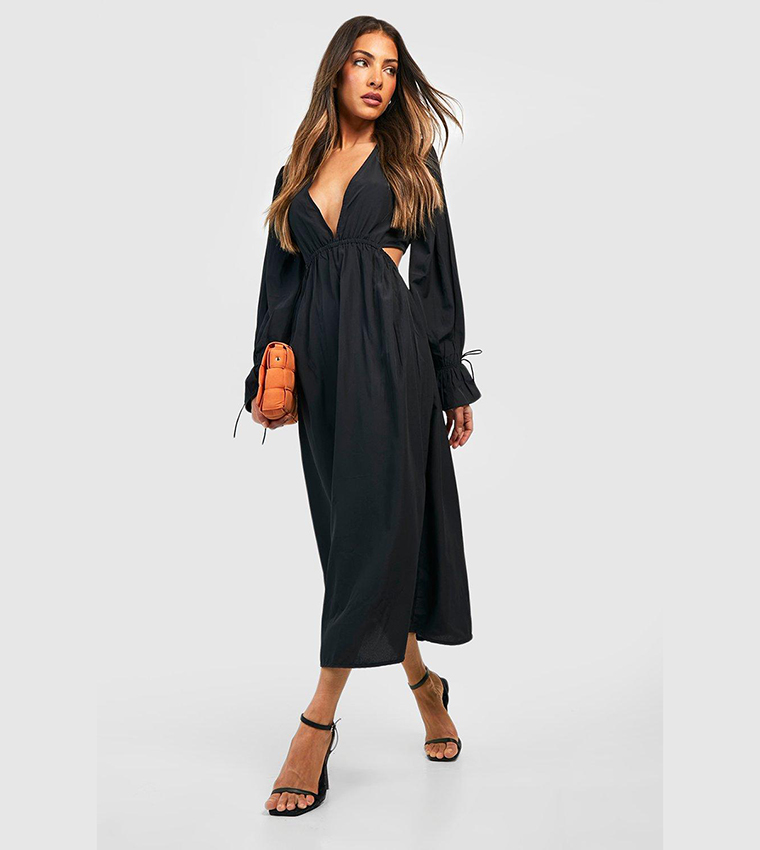 cut out midaxi dress boohoo Women's Satin Cut Out Midaxi Dress in Black