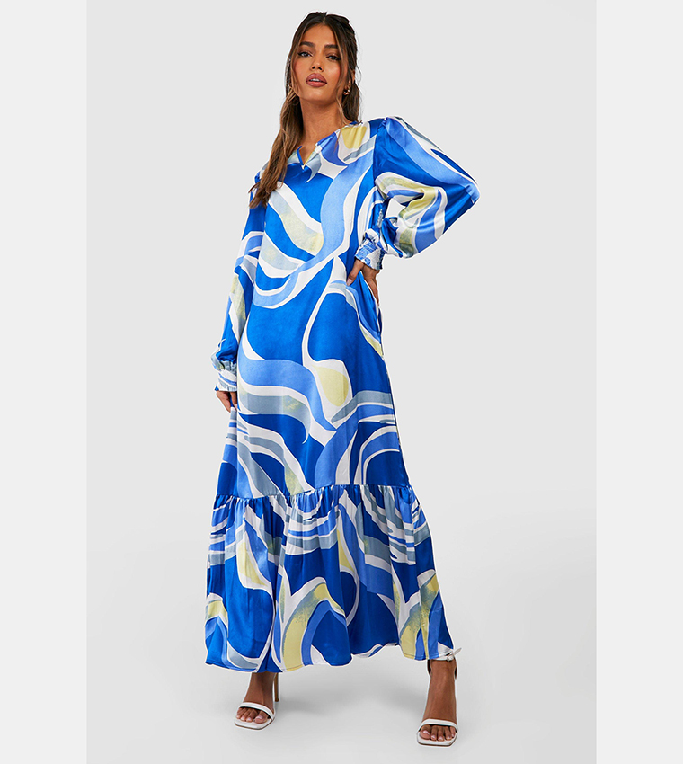 Boohoo blue hotsell satin dress