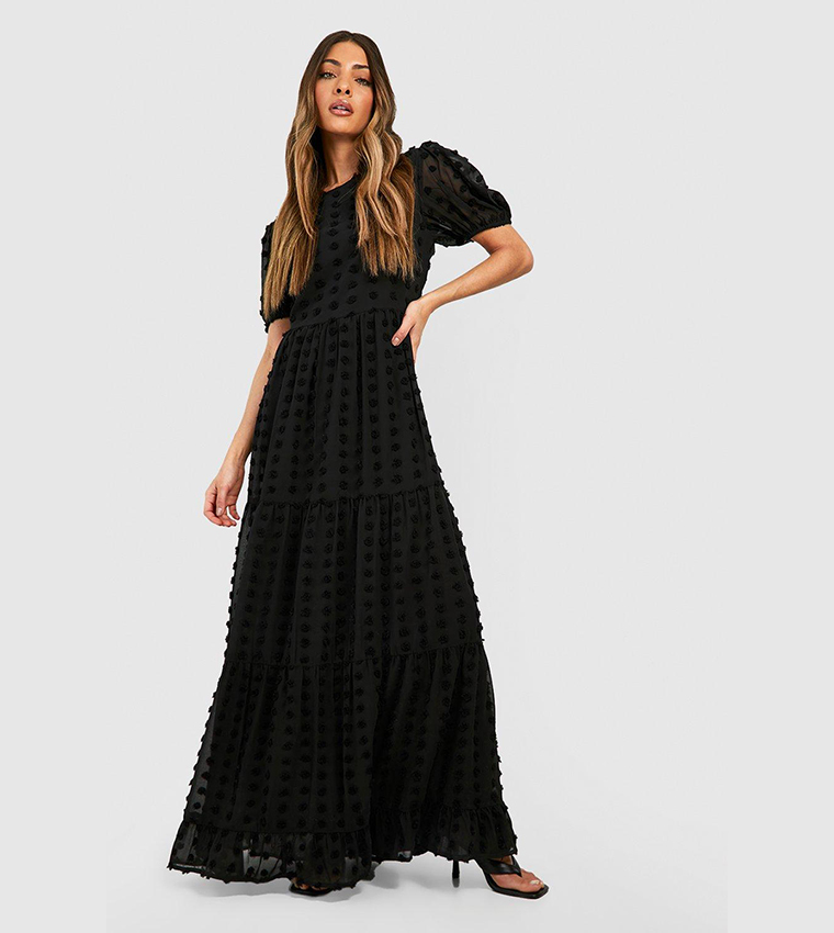 Buy Boohoo Dobby Chiffon Tiered Maxi Dress In Black | 6thStreet UAE