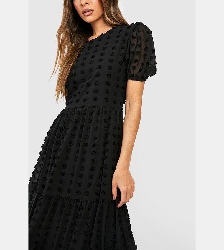 Buy Boohoo Dobby Chiffon Tiered Maxi Dress In Black | 6thStreet UAE