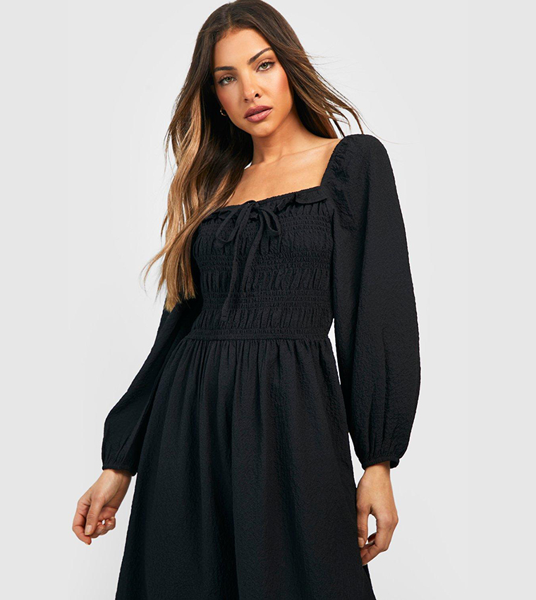 shirred skater dress Chocolate boohoo Plus Shirred Racer Neck Skater Dress