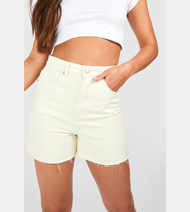 Buy Boohoo Frayed Hem Denim Shorts In Blue