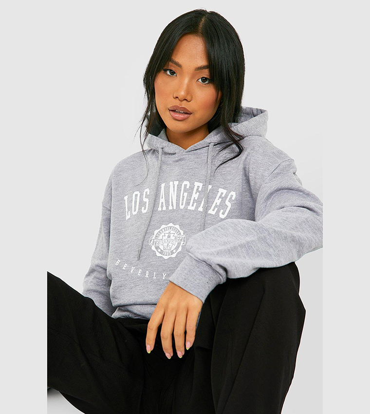 Buy Boohoo Los Angeles Slogan Print Hoodie In Grey 6thStreet Kuwait