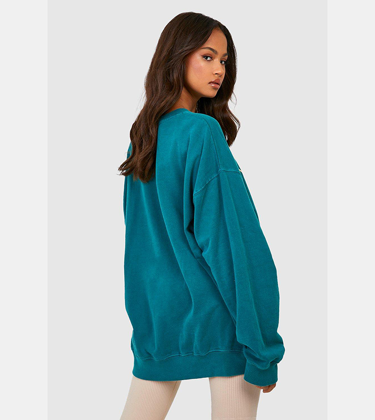 Buy Boohoo Overdyed Los Angeles Slogan Oversized Sweatshirt In 