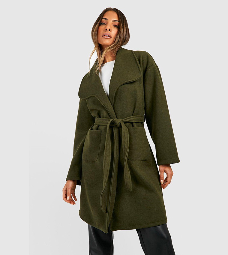 boohoo belted shawl collar coat