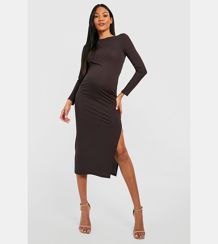 Boohoo Maternity Key Hole Midaxi Crepe Dress in Black