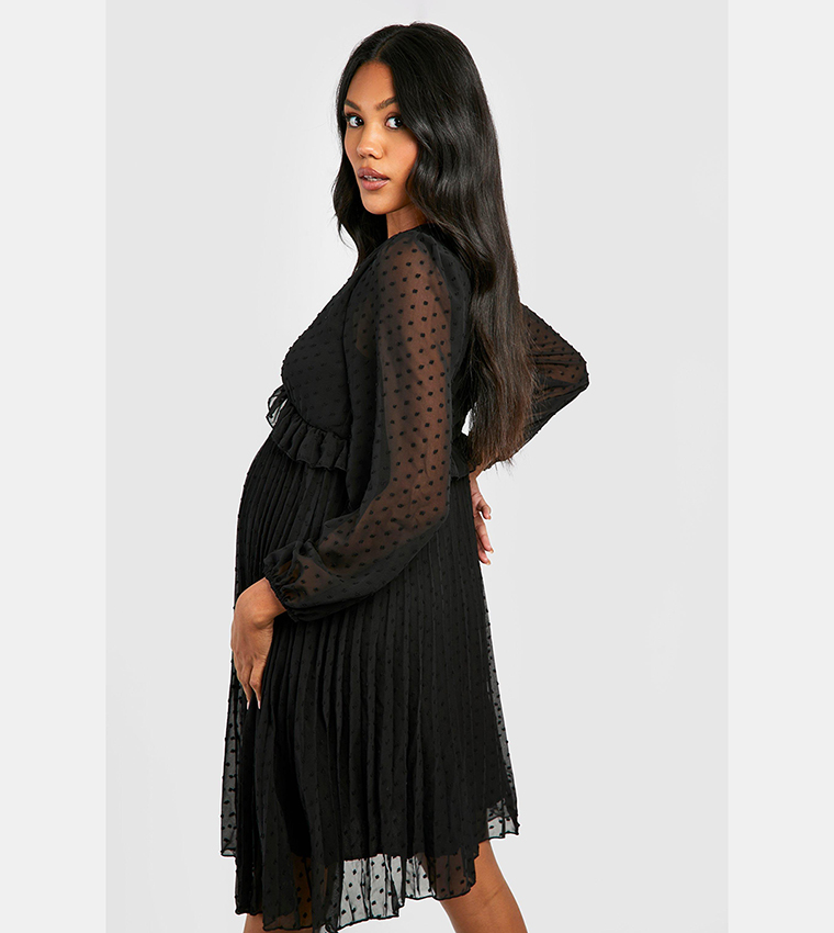 Black pleated outlet smock dress