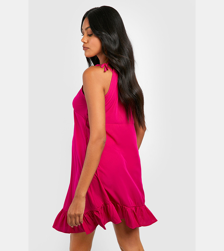 Buy Boohoo Maternity Tie Strap Frill Detail Sun Dress In Pink