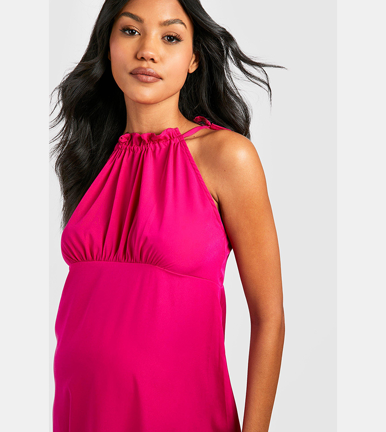 Buy Boohoo Maternity Tie Strap Frill Detail Sun Dress In Pink